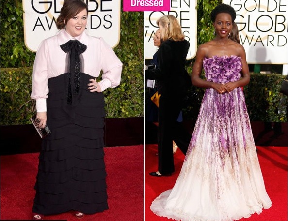 Melissa McCarty et Lupita Nyong'o sur le tapis rouge des Golden Globes 2015