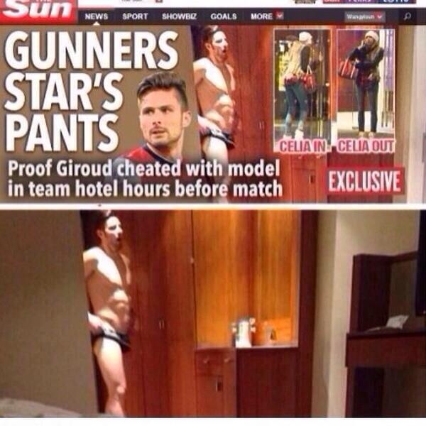 On pouvait y voir l'attaquant d'Arsenal dans une chambre d'hôtel, en slip noir.