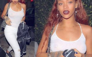 Rihanna sans soutien-gorge à la sortie d'un restaurant