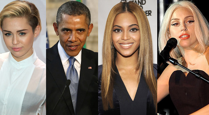 Barack Obama-Miley Cyrus-Beyonce- Lady Gaga